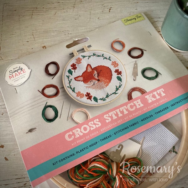 Make Your Own DIY Sleepy Fox Cross Stitch Hoop Kit Simply Make by DoCrafts