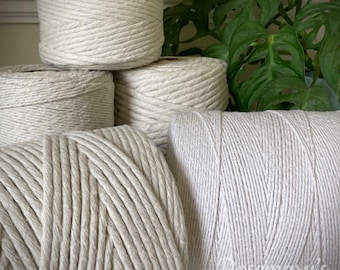 Natural Macramé Cord 100% Cotton 2mm, 3mm, 4mm, 5mm, and 7mm thickness. Made in the UK.