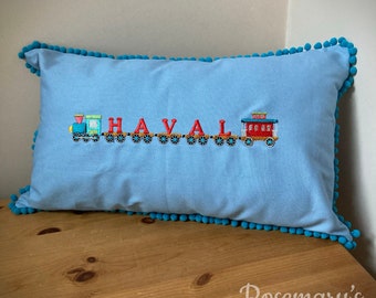 Cushion cover 30x45cm Personalised Train Name Embroidered with Choice of Fabric and Thread Colours