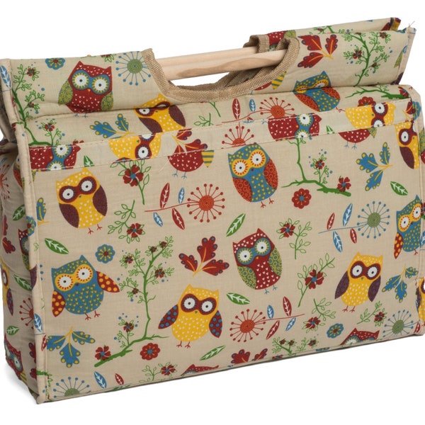 Owl Flowers Craft Bag with Wooden Handles by HobbyGift