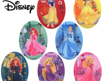 Disney Princesses Ariel, Belle, Cinderella, Merida, Rapunzel, Sleeping Beauty, and Snow White Printed Iron/Sew On Motif / Patch 110mm x 80mm