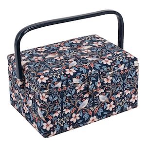 Caja de costura mediana estilo William Morris con pájaros en flor de HobbyGift