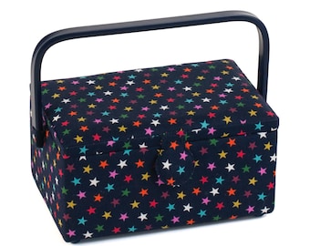 Navy Multi-Colour Rainbow Stars Medium Sewing Box by HobbyGift