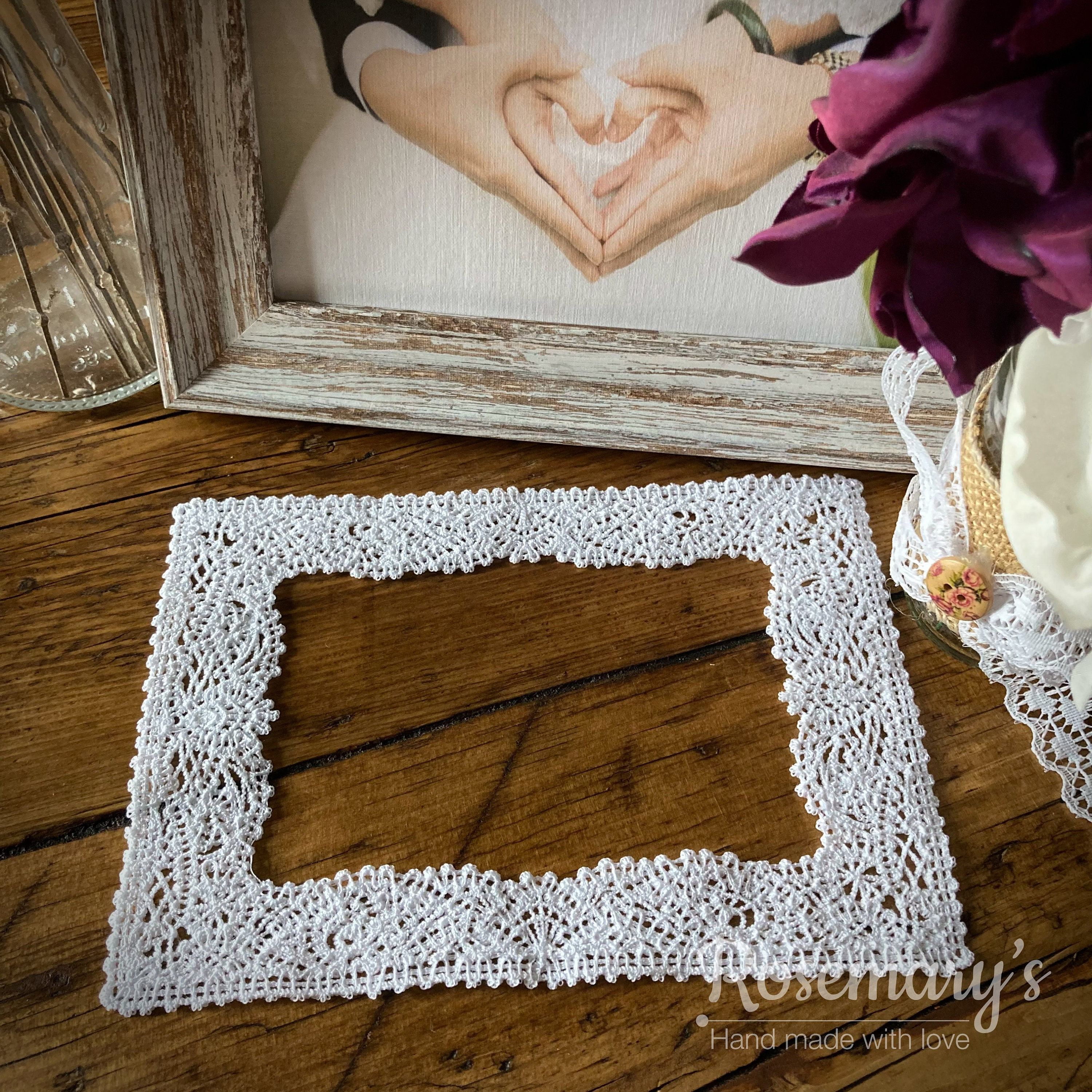 Delicate Battenberg Lace for a 5x7, 6x8, 7x9, or 8x10 Frame with a choice of lace colours