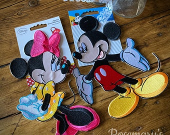 Disney Embroidered Iron-On Extra Large Mickey and Minnie Mouse Motif (Mickey 190mm x 130mm & Minnie Mouse 200 x 130mm)
