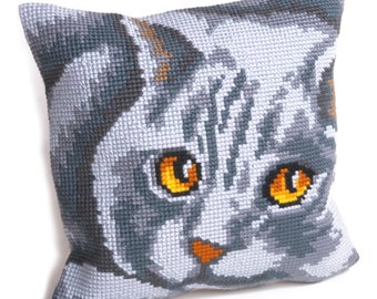 Make Your Own DIY Persian Cat Cross Stitch Tapestry Cushion Kit by Collection d'Art