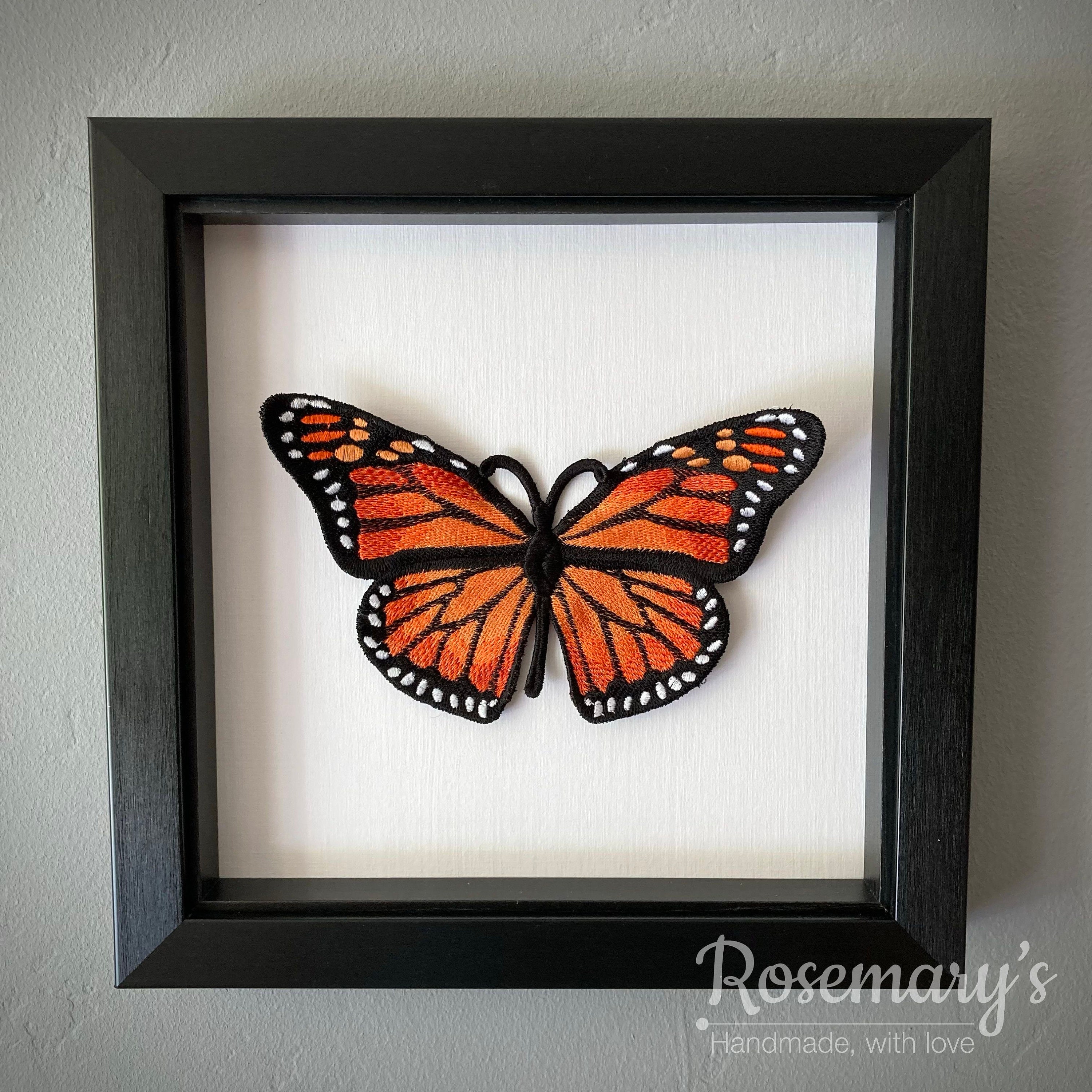 Monarch Butterfly 3D Embroidery faux Taxidermy Framed in an