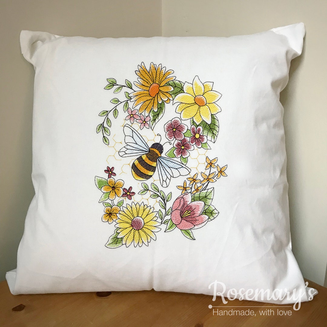 Cushion Cover 45x45cm Floral Bee With Metallic Gold Thread - Etsy