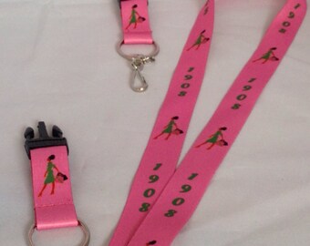 1908 Pink/Green Lady Diva Badge/Card Lanyard/Key Ring