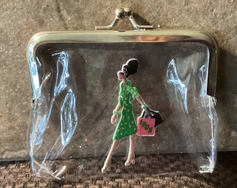 New Diva 1908 Sorority Pink/Green Clear Accessories/Lipstick/Change Purse (4.7”x3.5”)