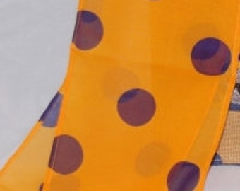 Gold and Blue Polka Dot Scarf 60”x6”