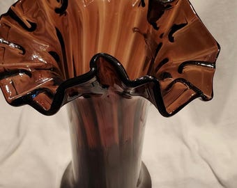 Amythest Vase: Beacon Glass hand blown, stretched, crimped rim, 12" tall, approx. 5" diameter at base. Perfect condition. Vintage, 1940's.