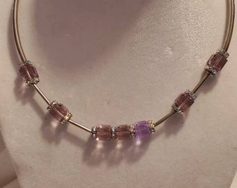 Lavender or Violet Swarovski Crystal and silver plate tunes Necklace, Decorative clasp