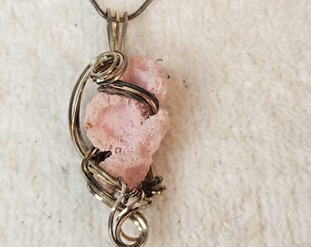 NATURAL PINK CORAL in Sterling Silver Wire Wrap with a Sterling 17" Snake Chain.  This item is shipped free.