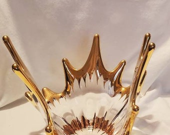 RARE FRATELLI TASO 14Kt Gold Gilt Edged Murano Glass Bowl "Splash" Mid Century, Italy, circa 1970. Perfect condition. Ships Free.