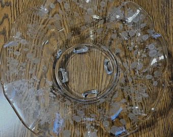 Rose Point by Cambridge Crystal Bowl, 11 1/2" diameter x 5" tall. Crimped rim in perfect condition.  We SHIP FREE in US.