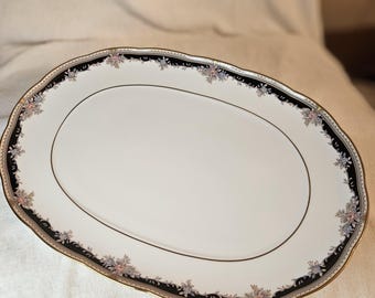 PALAIS ROYAL, 14" Noritake Fine Bone China Platter. White with Floral, Pink, Blue, Black and Gold Rims. Perfect Condition. Ships Free.