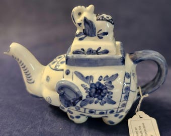 ELEPHANT ON ELEPHANT Faux Teapot. Decorative use only. From China, not for food use. Blue on White Ceramic. perfect condition. Free Shipping