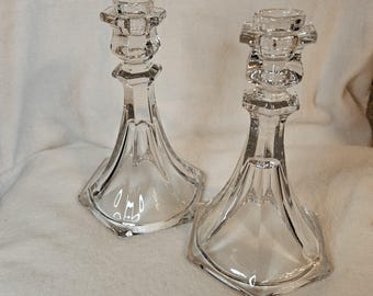 Vintage Candlestick Holders, 9" tall with hexagon base 5"X5" side 2 side, 5 3/4" Point 2 Point. No chips, cracks or discoloration. SHIP FREE