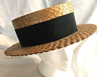 Vintage WORMSER BOATER'S Hat. Size 7 1/8, Oval shape, Excellent condition. Tightly woven straw. Ships USPS Ground free, upgrade to Priority.
