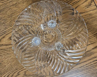 Anchor Hocking Crystal Bowl, 10" X 2 1/2" high. Geometric / Arches Design, 3 toed. Rarely found in this perfect condition.  We SHIP FREE.