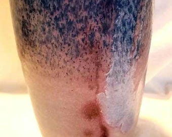 Philip Hadfield Vase: Blue, Violet, Brown, Gray colors on 7.5 inch high vase from New Zealand.