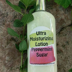 Ultra-Moisturizing Lotion-Peppermint Sugar Lotion-Organic Oils-Paraben Free-Handmade Lotion