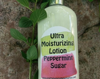 Ultra-Moisturizing Lotion-Peppermint Sugar Lotion-Organic Oils-Paraben Free-Handmade Lotion