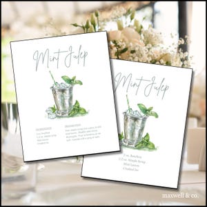 Insegna per cocktail Mint Julep / Modello Kentucky Derby Julep / Insegna per bar Julep ad acquerello / Ricetta per cocktail 8"x10" / Drink esclusivo