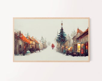 Christmas Frame TV Art, Winter Village Art, White Christmas, Snowy Christmas, Christmas Digital Art, Instant Download, Holiday TV Art