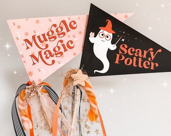 Halloween Printable Pennant Flag, Pink Halloween Decor, Kid Halloween Party, Cute Spooky Decor, Halloween Ghost Sign, Halloween Sign Banner