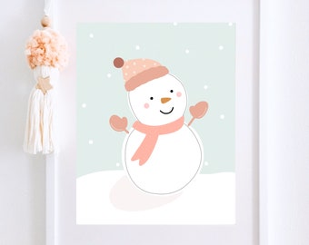 Decoración del muñeco de nieve, deja que nieve, decoración mágica de navidad, arte de la pared imprimible de Navidad, Navidad boho caprichosa, decoración de Navidad del niño