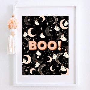 Boo Halloween Printable, Pink Halloween Decor, Trick or Treat Sign, Kid Halloween Party, Cute Spooky Decor, Halloween Sign, Set of 2 Designs