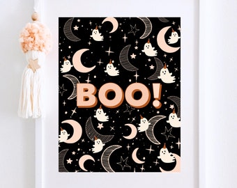 Boo Halloween Printable, Pink Halloween Decor, Trick or Treat Sign, Kid Halloween Party, Cute Spooky Decor, Halloween Sign, Set of 2 Designs