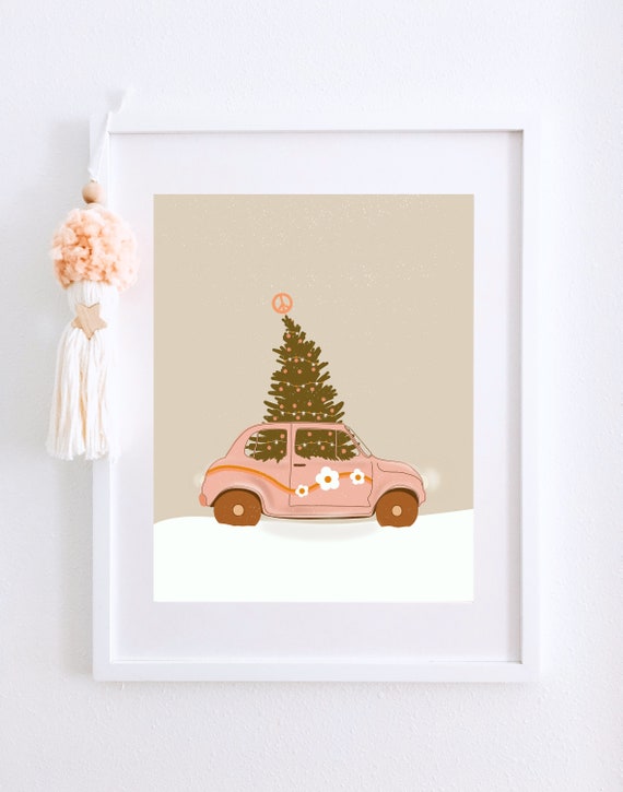 Boho Christmas Printable Art, Magical Christmas, Pink Christmas Decor, Kid's Christmas Art, Christmas Gift Tags, Holiday Retro Printables