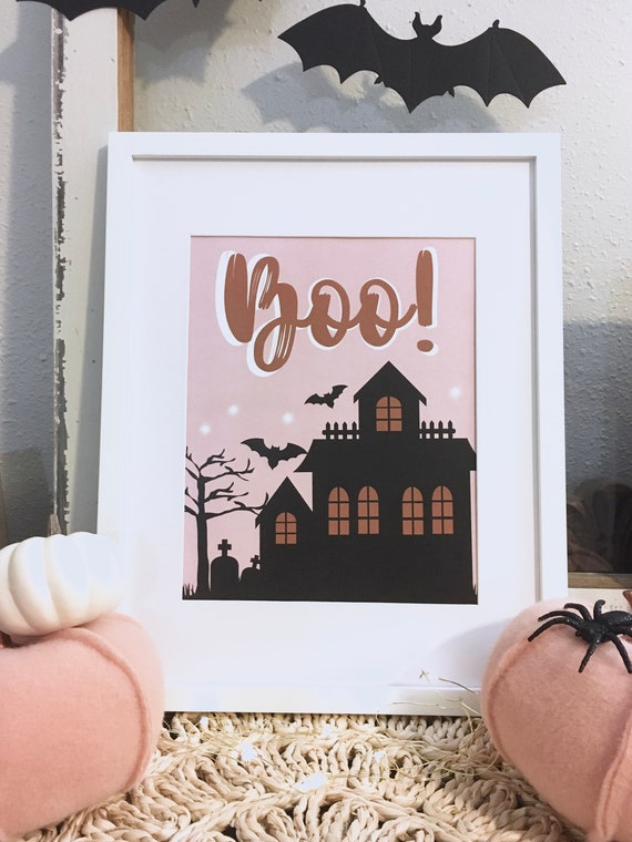 Halloween Banner, Halloween Boo Sign, Pink Halloween Decor, Halloween Printable, Kid's Halloween Party, Cute Spooky Decor, Halloween Bat