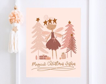 Magical Christmas, Christmas Printable Art, Sugar Plum Fairy, Whimsical Christmas, Pink Holiday Decor, Christmas Decor, Boho Christmas