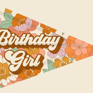 Birthday Girl Pennant Flag, Birthday Girl Printable, DIY Printable Flags, Girl Birthday Party Decor, Girl Floral Birthday Party