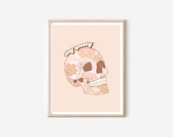 Boho Skull Halloween Printable, Pink Halloween Decor, Trick or Treat Sign, Kid Halloween Party, Cute Spooky Decor, Halloween Sign, 2 Designs