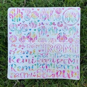 Vinyl Monogram and name decal sheet, Vinyl decal sheet for back to school, Monogram Decal sheet, laptop decal, Vinyl Decal, Variety of Decal