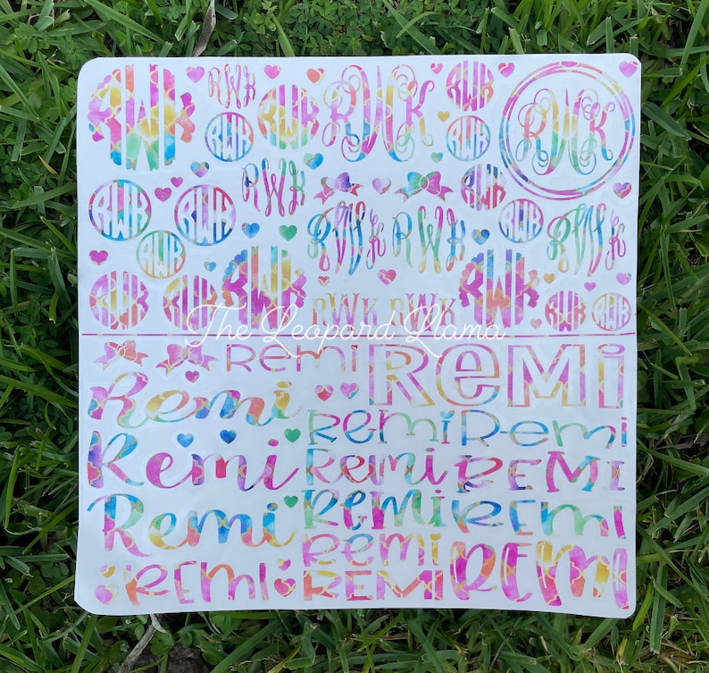 Vinyl Monogram and name decal sheet, Vinyl decal sheet for back to school, Monogram Decal sheet, laptop decal, Vinyl Decal, Variety of Decal