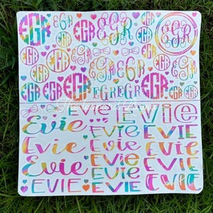 Vinyl Monogram and name decal sheet, Vinyl decal sheet for school , Monogram Decal sheet, laptop decal, Vinyl Decal, Monogram name sheet