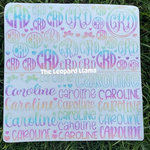 Vinyl Monogram and name decal sheet, Vinyl decal sheet for back to school, Monogram Decal sheet, laptop decal, Vinyl Decal, Variety of Decal