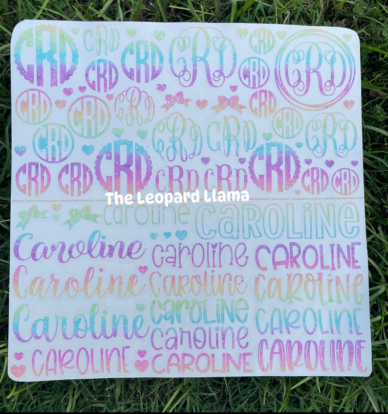 Vinyl Monogram and name decal sheet, Vinyl decal sheet for back to school, Monogram Decal sheet, laptop decal, Vinyl Decal, Variety of Decal