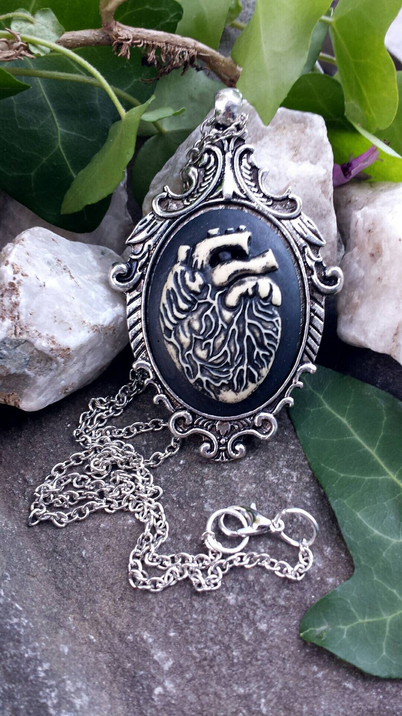 Day of the dead cameo necklace sugar skull gothic necklace gothic jewelry victorian necklace skeleton hand heart dragon halloween costume
