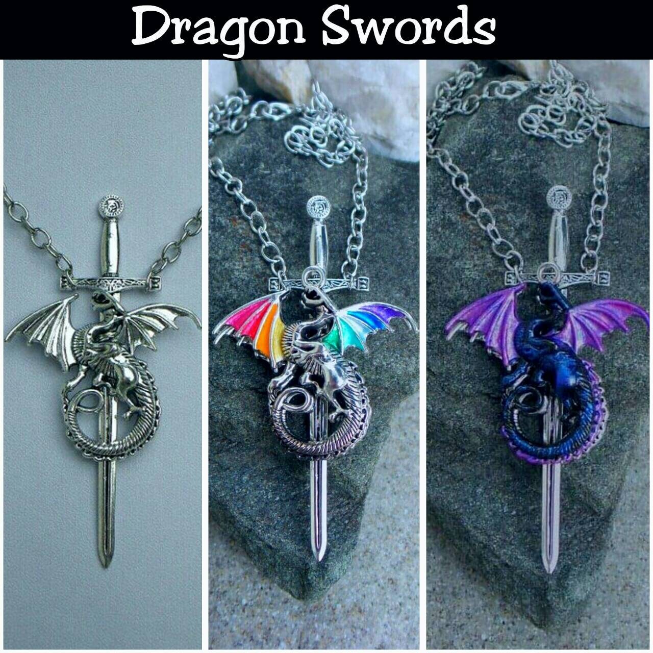 Rainbow Dragon and Sword Necklace 