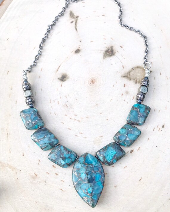 Jasper Necklace- Sea Sediment Jasper- Blue Jasper Necklace- Crystal Necklace