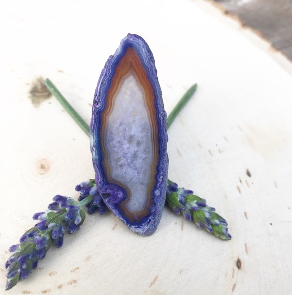 Large Purple Agate Slice Ring- Size 7- Agate Statement Ring- Silver Ring
