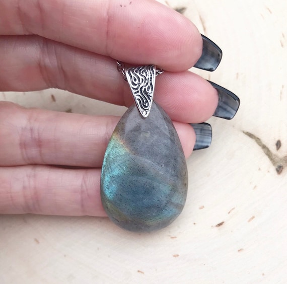 Labradorite Necklace- Pear Shaped Labradorite- Flashy Labradorite
