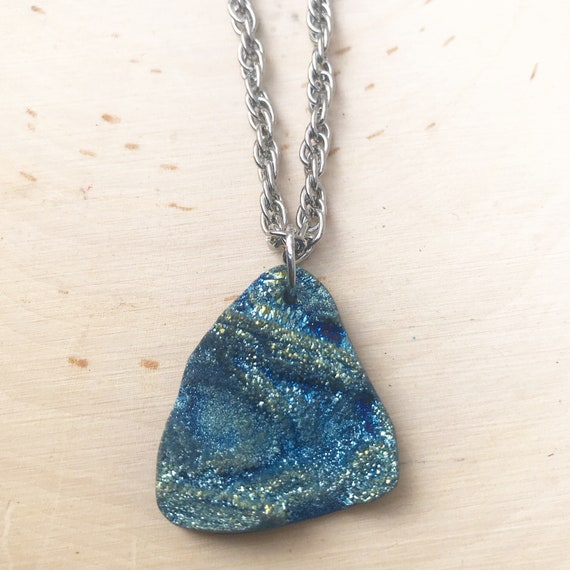 Ocean Blue Titanium Quartz Druzy Necklace- Titanium Quartz Necklace- Blue Druzy